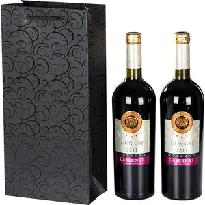 Custom Brand Design High Quality Black UV Pattern Printed Reusable Red Wine Paperboard Bag Single Bottle Wine Paper Bags