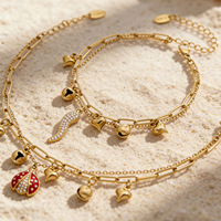 Bracelet en acier inoxydable double couche avec pendentif cœur pour femme, couleur or, bijoux de mode DIY en gros