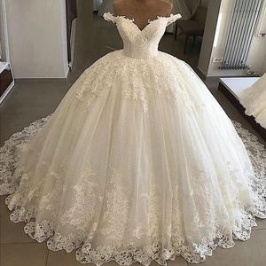 <b>White</b> Ball Gown Wedding Dress V Neck <b>Lace</b> Vintage Full Skirt Bridal Gown - Product Image 3