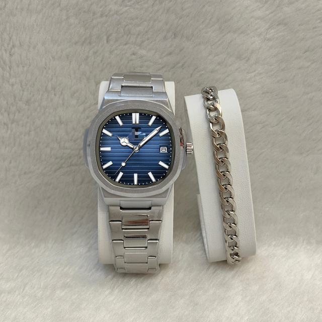 Luxury Casual Watch Top Brand Fashion Square Quartz Glass Luminous Pointer Calendar Waterproof Men's Alloy Stainless Steel Band
