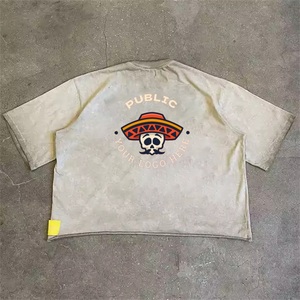 เสื้อยืดลายกราฟิกสำหรับผู้ชายเสื้อครอป100% ผ้าฝ้ายแอซิดความเป็นกรดเสื้อยืดฮิปฮอปวินเทจโอเวอร์ไซส์ - Product Image 2