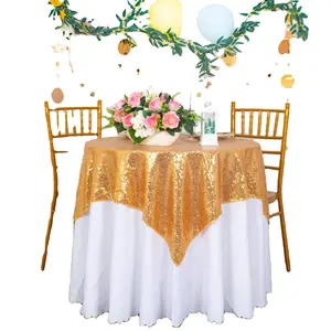 48x48-Inch Square-Sequin Tablecloth-Gold, Sequin Table Cloth/Overlay/Cover Glitz Table Linen For Wedding
