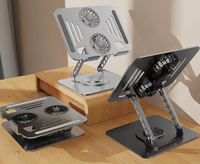 Support de table pliable portable à rotation 360° pour tablettes PC et ordinateurs portables, support réglable pour ordinateur portable avec deux ventilateurs de dissipation thermique