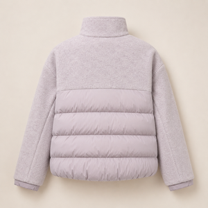 Chaqueta híbrida de plumón para mujer, mezcla de lana, acolchada, de materiales mixtos, corta, tipo puffer, abrigo de invierno, ropa exterior corta, chaqueta de plumón - Product Image 3