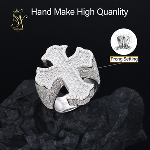 Xingsial joyería de lujo VVS D Color Ice Out anillo personalizado 925 plata esterlina Moissanite Cruz anillo Hip Hop anillo de diamantes - Product Image 3