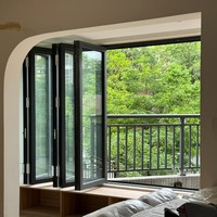 Fenêtre accordéon extérieure résistante aux intempéries, fenêtre pliante en verre isolant, accessoires complets pour hôtel, maison d'hôtes