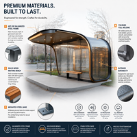 Abri de bus intelligent entièrement vitré et incurvé avec éclairage d'ambiance LED chaud, station d'attente de bus moderne en forme de capsule ronde