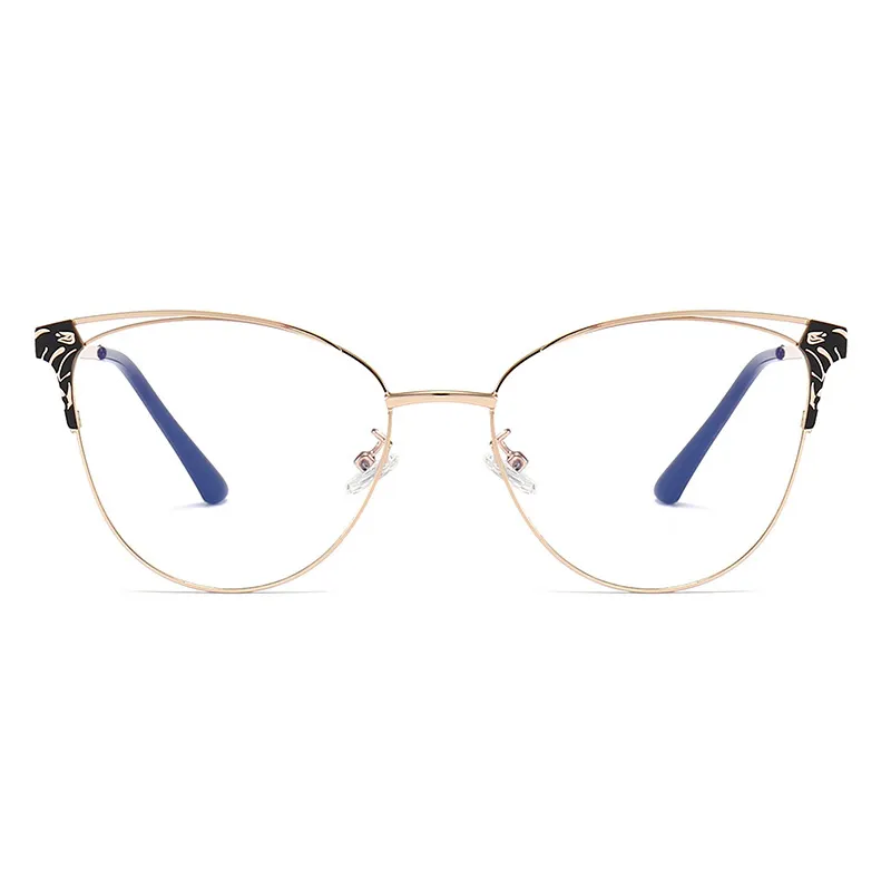 2024ファッションレーザーパターン金属眼鏡フレームカスタムロゴ女性用眼鏡フレーム女性用