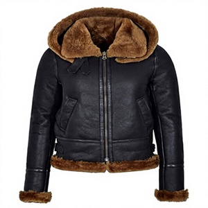 Blouson de moto en cuir véritable pour femme, doublure en fausse fourrure de renard, coupe-vent, respirant, chauffant, design tendance pour l'hiver - Product Image 1