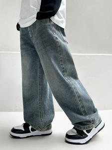 กางเกงผ้าฝ้ายขากว้างแห้งเร็วสำหรับเด็กผ้าเดนิมซักปานกลางแนวย้อนยุคสำหรับ100% ฤดูใบไม้ร่วง - Product Image 2