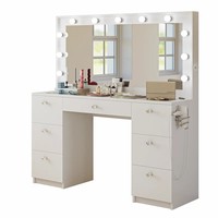 Table de Maquillage Coiffeuse Grande Diamant Lumineuse en Bois Blanc Avec Plateau en Verre pour Adultes et Magasins de Beauté Vintage