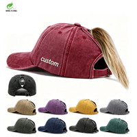 Gorra de béisbol Wins Flying Distressed Criss Cross Ponytail para mujer adulta, 100% algodón, 6 paneles