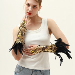 قفازات ريش للنساء دانتيل ذهبي ملابس طويلة واكسسوارات قفازات زي حفلات - Product Image 4