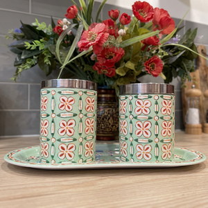 Ensemble de 2 récipients à épices en acier inoxydable de style marocain avec couvercle, design rond, motif imprimé, pour le stockage des aliments - Product Image 2