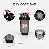 Bouteille de shaker en plastique sans BPA, personnalisable avec logo, en PP/TRITAN, réutilisable, pour protéines en poudre, sport et gym
