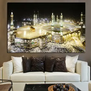 HD Печать Мекка исламский пейзаж религиозная архитектура мусульманская мечеть Настенная картина искусство на стену мусульманская живопись