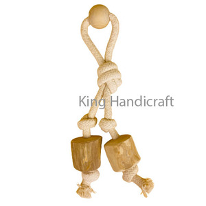 Full-Size Twins <b>Rope</b> Bone Coffee Wood Chew Toy for Dogs with White Cotton & Coir Hemp <b>Rope</b> from Vietnam - Product Image 3