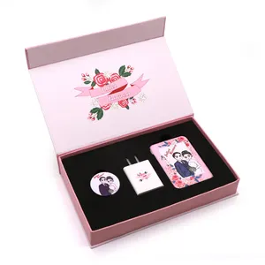 Customized Full Color Printing Logo Fashionable Wedding Electronic Gift Sets Phone Stand Power Bank Adapter Gift Set