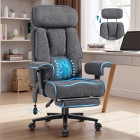 Chaise ergonomique à dossier haut en tissu gris, pivotante, robuste, 500 lb, pour jeux vidéo, avec soutien lombaire pneumatique, pour la maison et le bureau