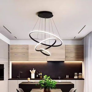 Lampadari <span class=keywords><strong>a</strong></span> <span class=keywords><strong>LED</strong></span> Moderni <span class=keywords><strong>a</strong></span> Forma di Anello, Illuminazione da Soffitto Rotonda per Interni, Luci Pendenti Decorative per Soggiorno, Camera da Letto, Ristorante, in Metallo - Product Image 2