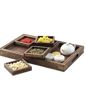Bandeja de madera de Paulownia quemada con asa para servir té y aperitivos - Product Image 5