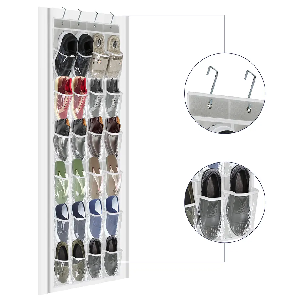 Sac de rangement mural pliable à 24 poches sur la porte, sac de rangement suspendu pour porte arrière, organisateur de rangement pour chaussures