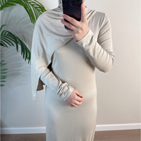 Robe intérieure moulante en coton et élasthanne pour l'Aïd Ramadan, Abaya pour femmes musulmanes, col rond, manches longues, robes extensibles pour femmes