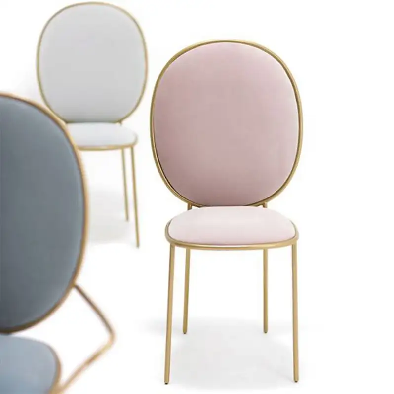 เก้าอี้ร้านอาหารเก้าอี้โซฟาสีชมพูพร้อมขาโลหะสีเงินเก้าอี้ห้องรับประทานอาหาร