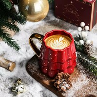 Mug en céramique de Noël à l'aspect élégant avec poignée plaquée or, sans BPA, compatible micro-ondes, cadeau et souvenir de Noël