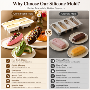 <span class=keywords><strong>Moule</strong></span> en <span class=keywords><strong>silicone</strong></span> à <span class=keywords><strong>4</strong></span> cavités pour éclairs, qualité alimentaire, long ovale, pour gâteaux mousse, chocolat, desserts, pâtisserie DIY - Product Image 5