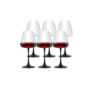 Kaca anggur 20 oz batang hitam merah jernih lebar mangkuk merah anggur anggur kaca untuk Bar rumah