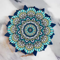 Sous-verre en céramique ethnique bohème de 20 cm, motif mandala, sous-verre décoratif pour boissons