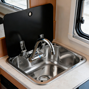 Fregadero para RV de Acero Inoxidable con Tapa de Vidrio y Grifo de Agua Fría y Caliente para Autocaravanas, Caravanas y Embarcaciones - Product Image 1