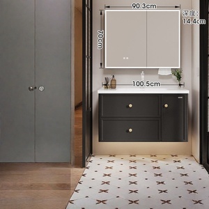 Meuble de salle de bain intelligent en aluminium nid d'abeille avec vasque intégrée en céramique style crème française et acier inoxydable - Product Image 5