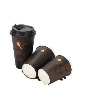 Black double wall Disposable paper coffee cup suppliers custom printed cheap waterproof coffee paper cup with black lid