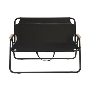 Outdoor metal folding double seat beach patio garden chair with carry bag