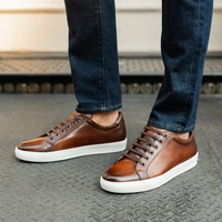 Chaussures de skate pour hommes, baskets en cuir patiné marron respirantes, chaussures de marche décontractées pour hommes