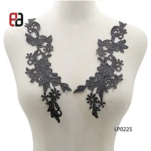 Black and White Shiny Polyester Guipure Lace Awesome Design Lace Applique Motif Venise Lace Mirror Image Pair Flower