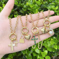 Novedad en Joyería de Moda: Dijes Apilables de Latón Chapado en Oro de 18K con Circonitas, Cruz, Corazón, Candado, Pez, Leopardo y Perla para Mujer
