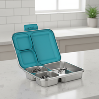 Boîte à lunch bento pour enfants en acier inoxydable élégante et brevetée, couvercle anti-fuite, sans BPA, grande capacité, 3 compartiments, compatible micro-ondes