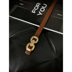 Cinturón de mujer con doble hebilla Fiori, estilo casual de aleación de metal, correa de cuero marrón - Product Image 3