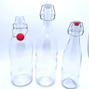 1litre 1000ml 750ml 500ml süt içecek salıncak üstü klips kapağı cam su şişeleri