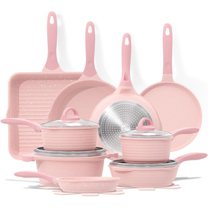 Ensemble Cuisine Cheffinger 10 Pièces Rose - 3 Marmites, 2 Poêles, Casserole - Induction