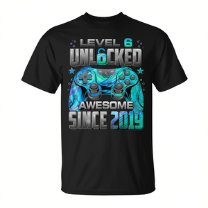 Camiseta de videojuegos Level 6 Unlocked Awesome Since 2019, regalo de 6.º cumpleaños - Product Image 2