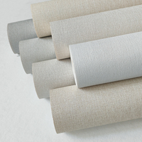 Papier peint simple beige à motif lin texturé, revêtement vinyle, imperméable, ignifuge, avec support en tissu, pour hôtel