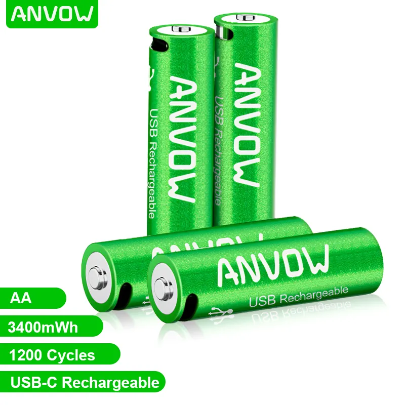 Anvow 1.5v Usb C AA AAA Recharge Battery For Remote Control Toys AA Rechargeable Batteries