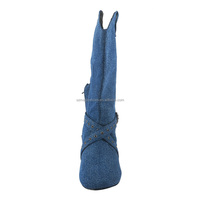 Pabrik biru Denim Suede wanita sepatu dansa lembut nyaman sol cepat pengiriman garis sepatu dansa dalam ruangan