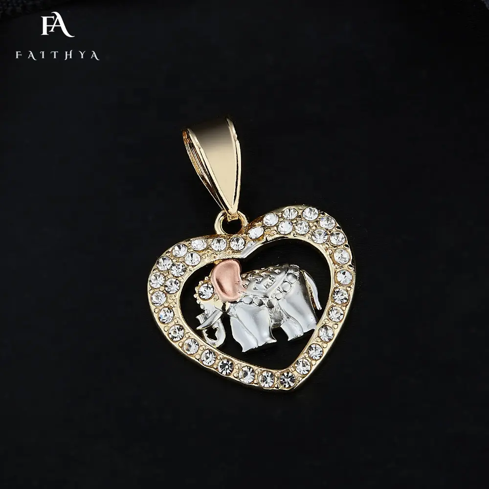 FP1028 Hot Sale Oro Laminated White Zircon Diamond Silver Plated Gold Filled Animal Elephant Heart Pendant Necklace For Women