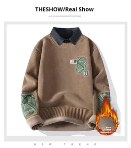 Nuovo Maglione Autunnale da Uomo 2025 Antirughe in Due Pezzi, <span class=keywords><strong>Poliestere</strong></span> e Spandex, Pullover in Maglia con Fodera in Pile e Imbottitura in Pile - Product Image 3