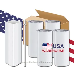 USA Warehouse 15oz 15 oz Skinny Straight Sided Double Wall Stainless Steel White Blank Sublimation Tumbler Cup with Straw